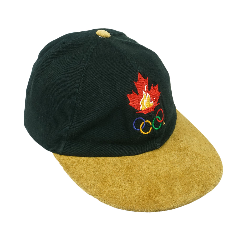 Vintage - Black Team Canada Atlanta 1996 Olympics Suede Strapback Hat 1996 OSFA Retro