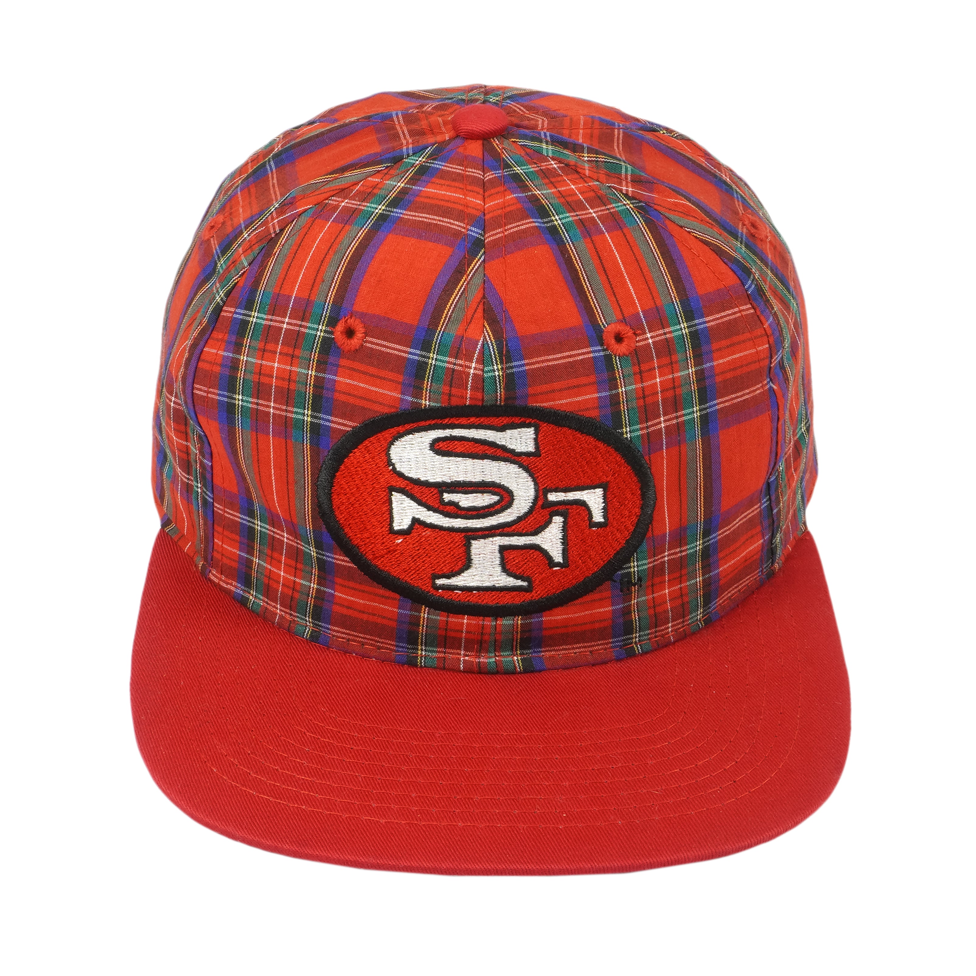 NFL (Drew Pearson) - San Francisco 49ers Plaid Snapback Hat 1990s OSFA Vintage Retro