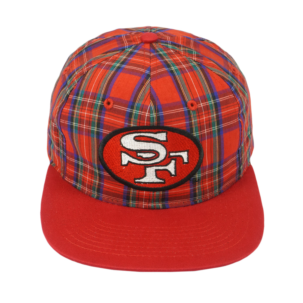 NFL (Drew Pearson) - San Francisco 49ers Plaid Snapback Hat 1990s OSFA Vintage Retro