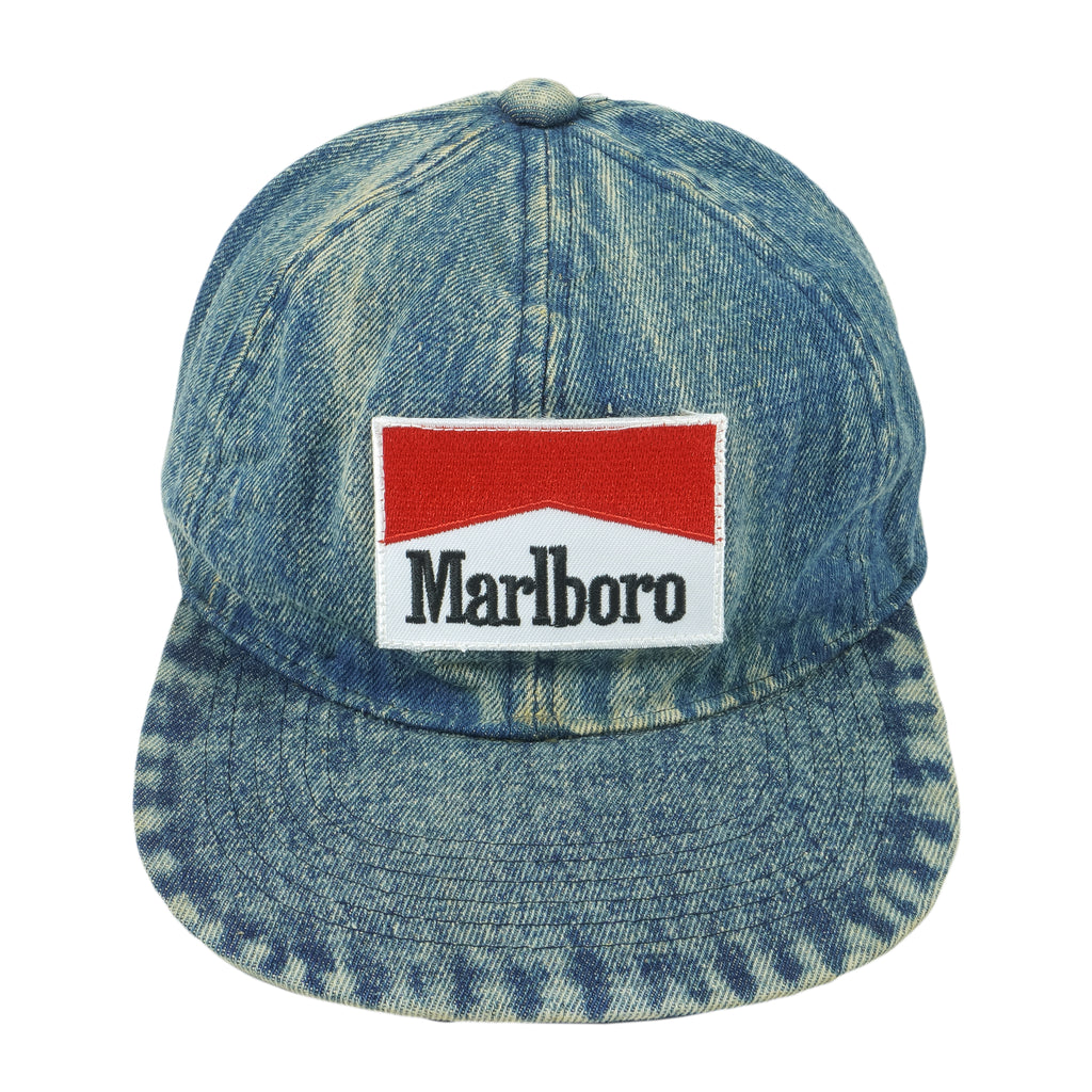 Marlboro - Embroidered Denim Snapback Hat 1990s OSFA Vintage Retro