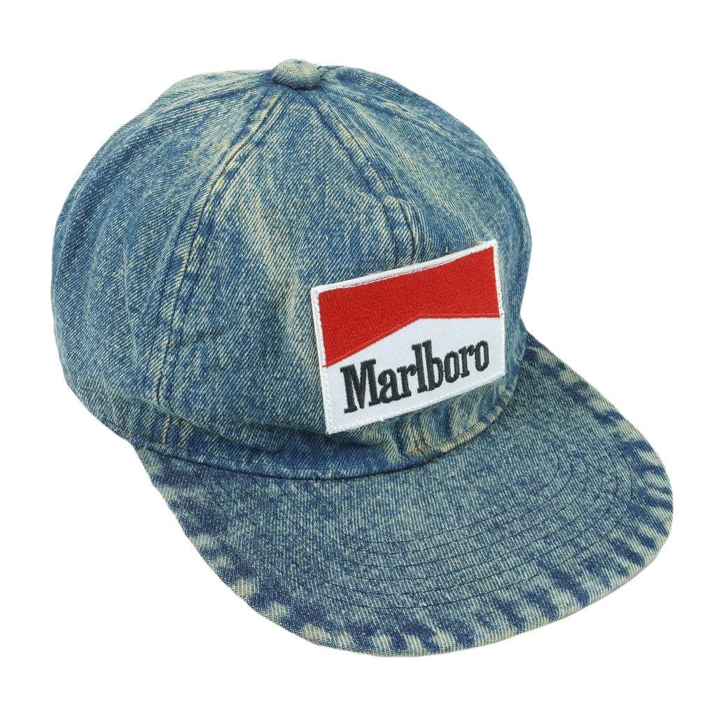 Marlboro - Embroidered Denim Snapback Hat 1990s OSFA Vintage Retro