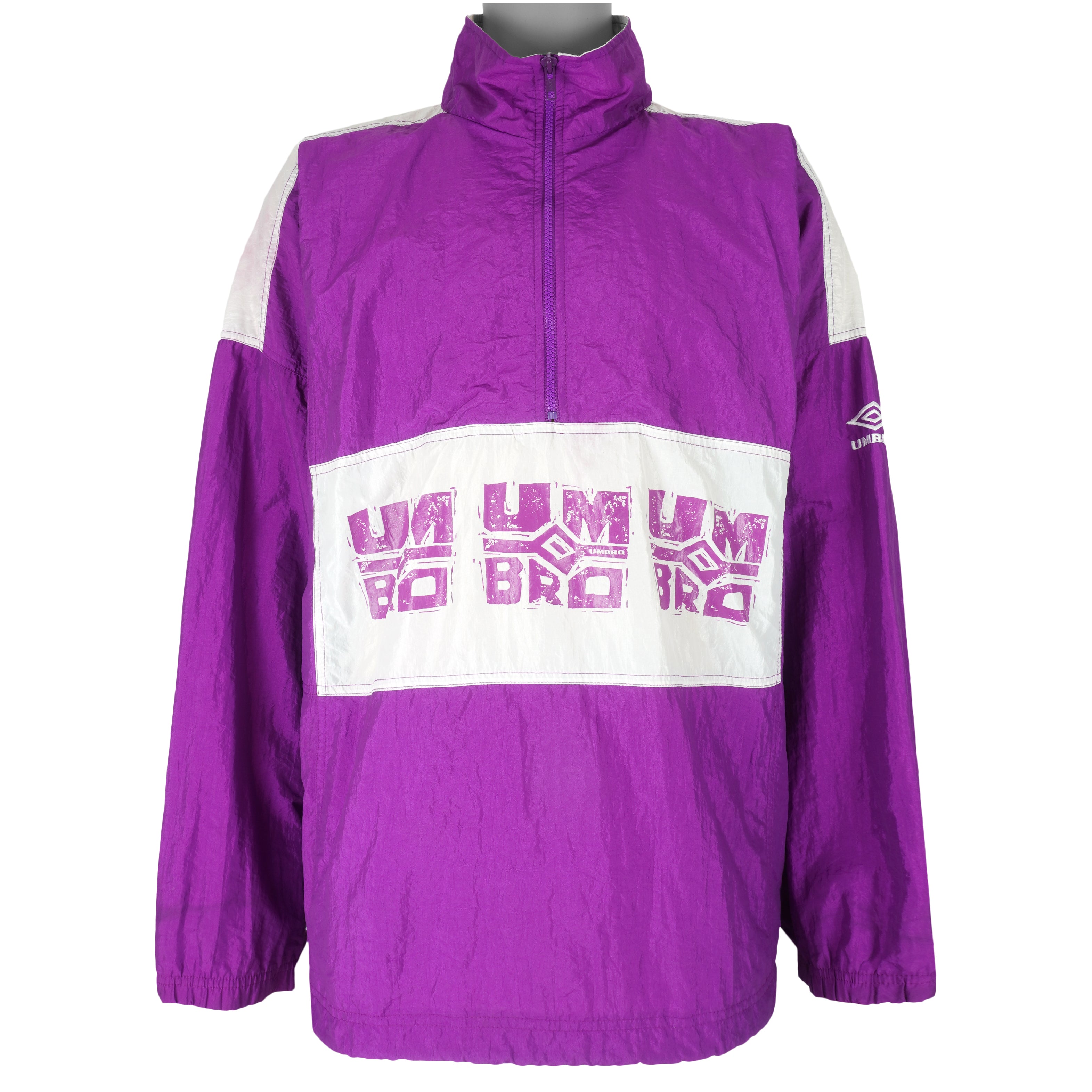Umbro - Pink Big Logo 1/4 Zip Pullover Windbreaker 1990s X-Large Vintage Retro