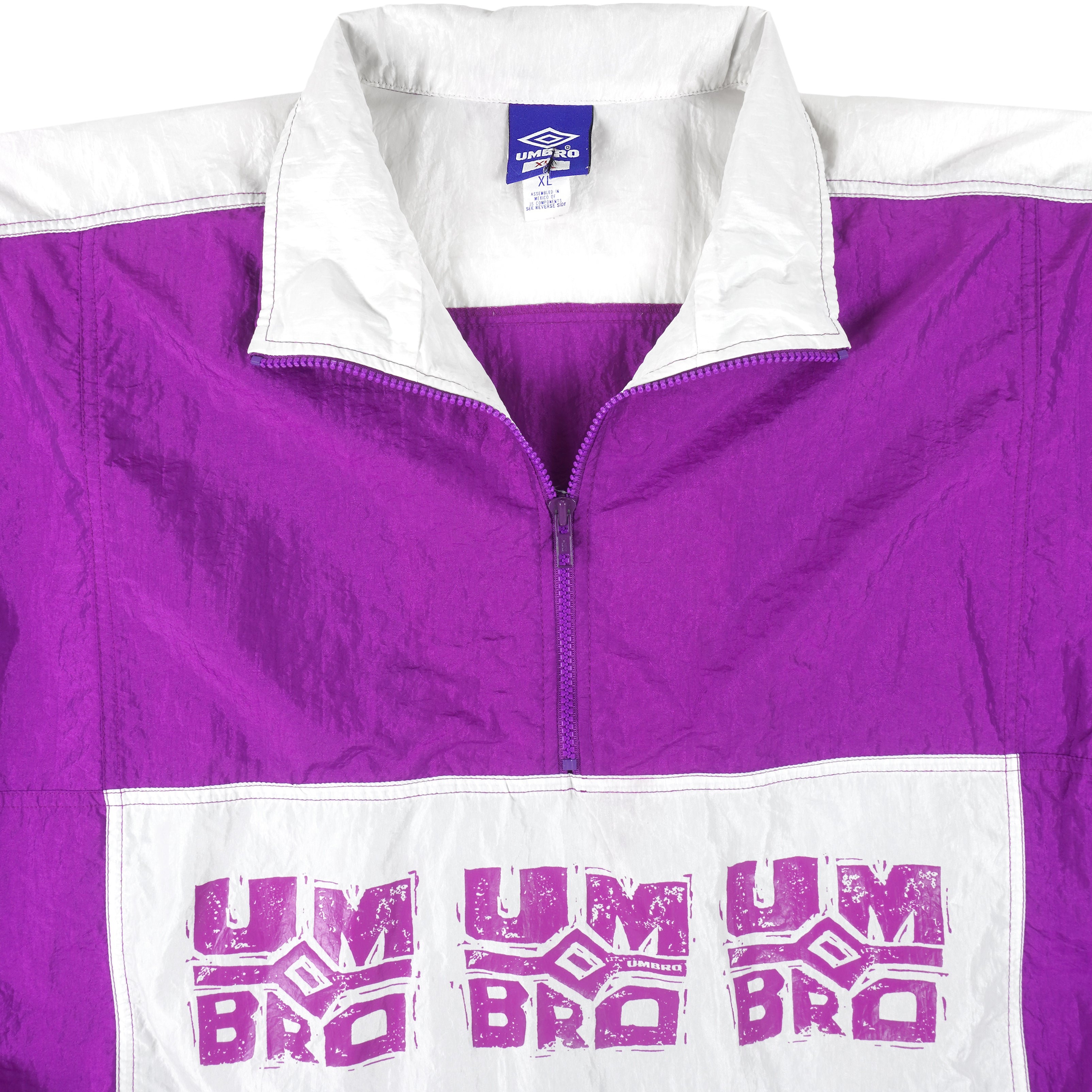 Umbro - Pink Big Logo 1/4 Zip Pullover Windbreaker 1990s X-Large Vintage Retro