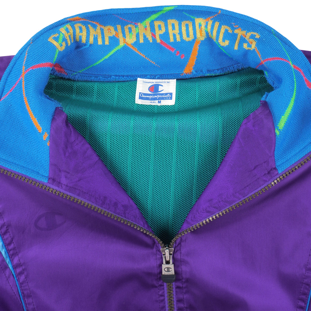 Champion - Purple Zip-Up Windbreaker 1990s Medium Vintage Retro