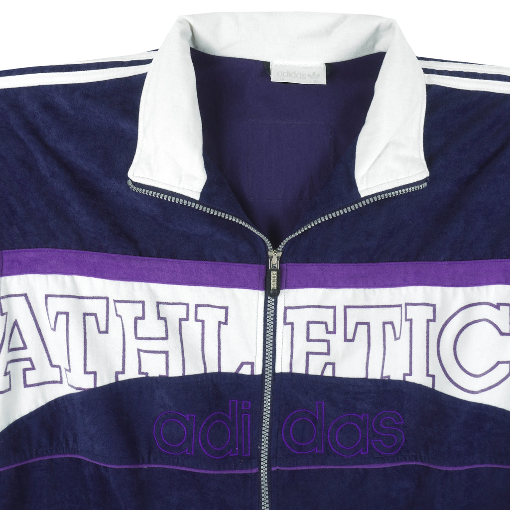 Adidas - Athletic Zip-Up Velveteen Sweatshirt 1990s Large Vintage Retro