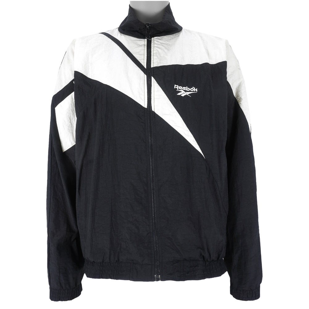 Reebok - Black Kamikaze Embroidered Windbreaker 1990s Large Vintage Retro
