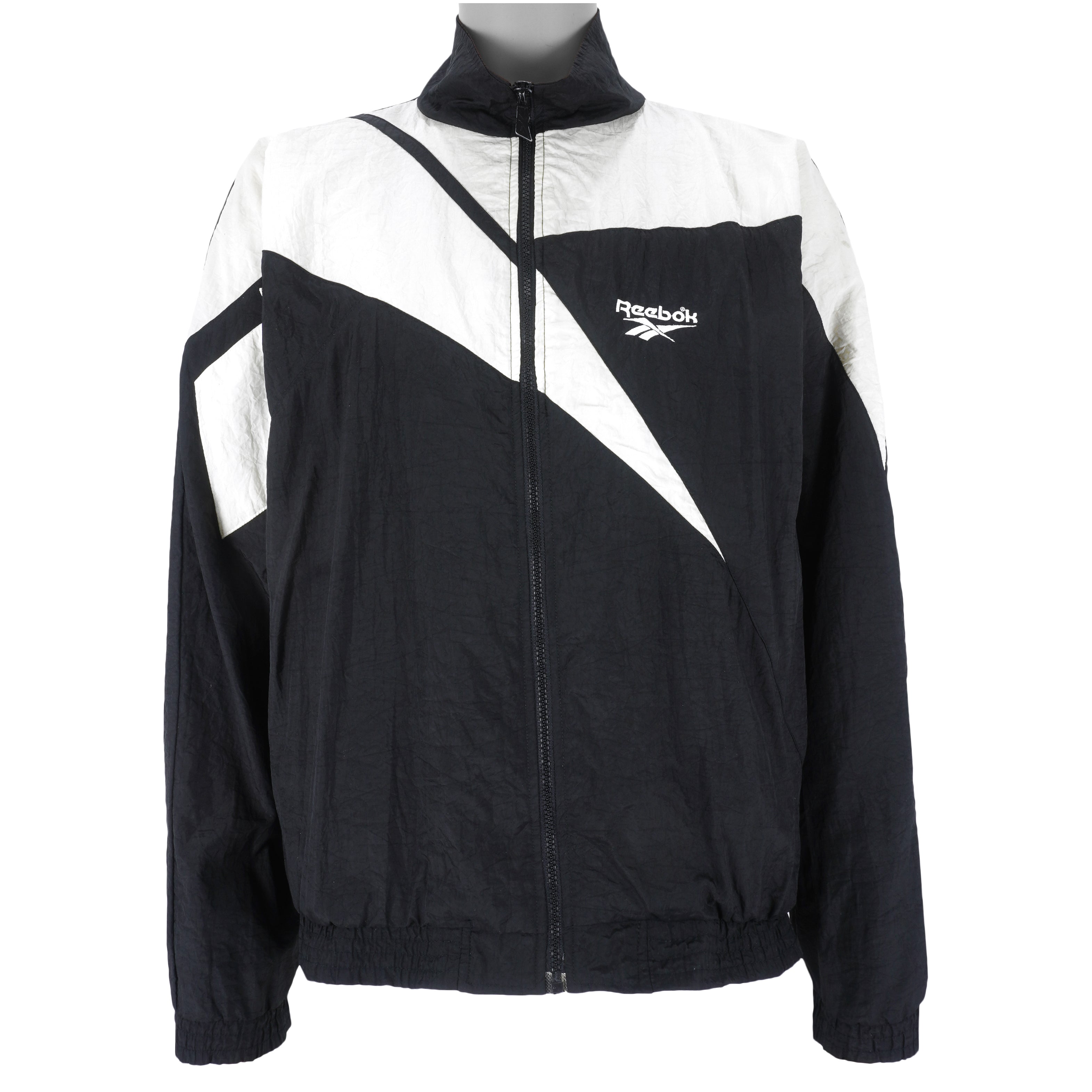 Reebok - Black Kamikaze Embroidered Windbreaker 1990s Large Vintage Retro