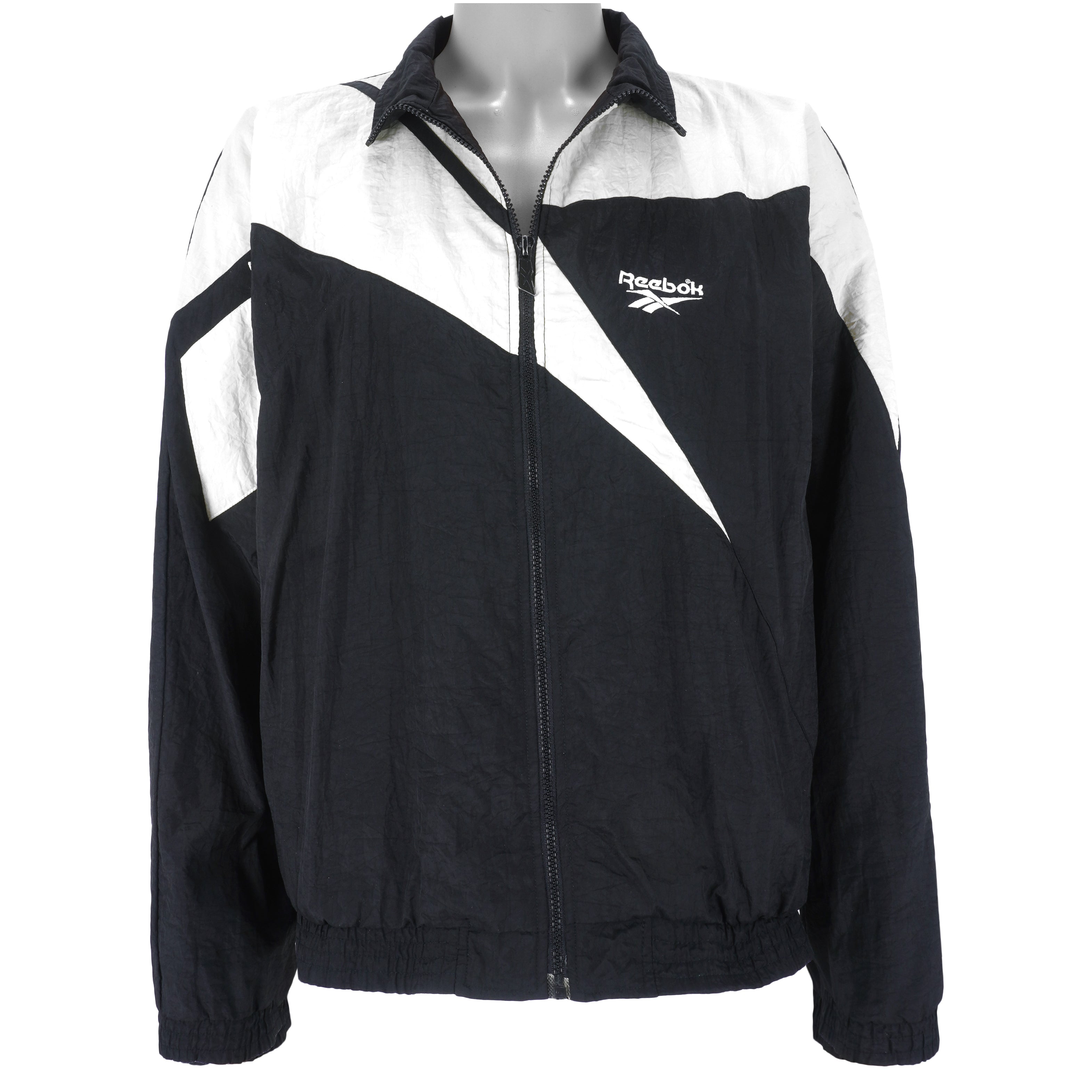 Reebok - Black Kamikaze Embroidered Windbreaker 1990s Large Vintage Retro