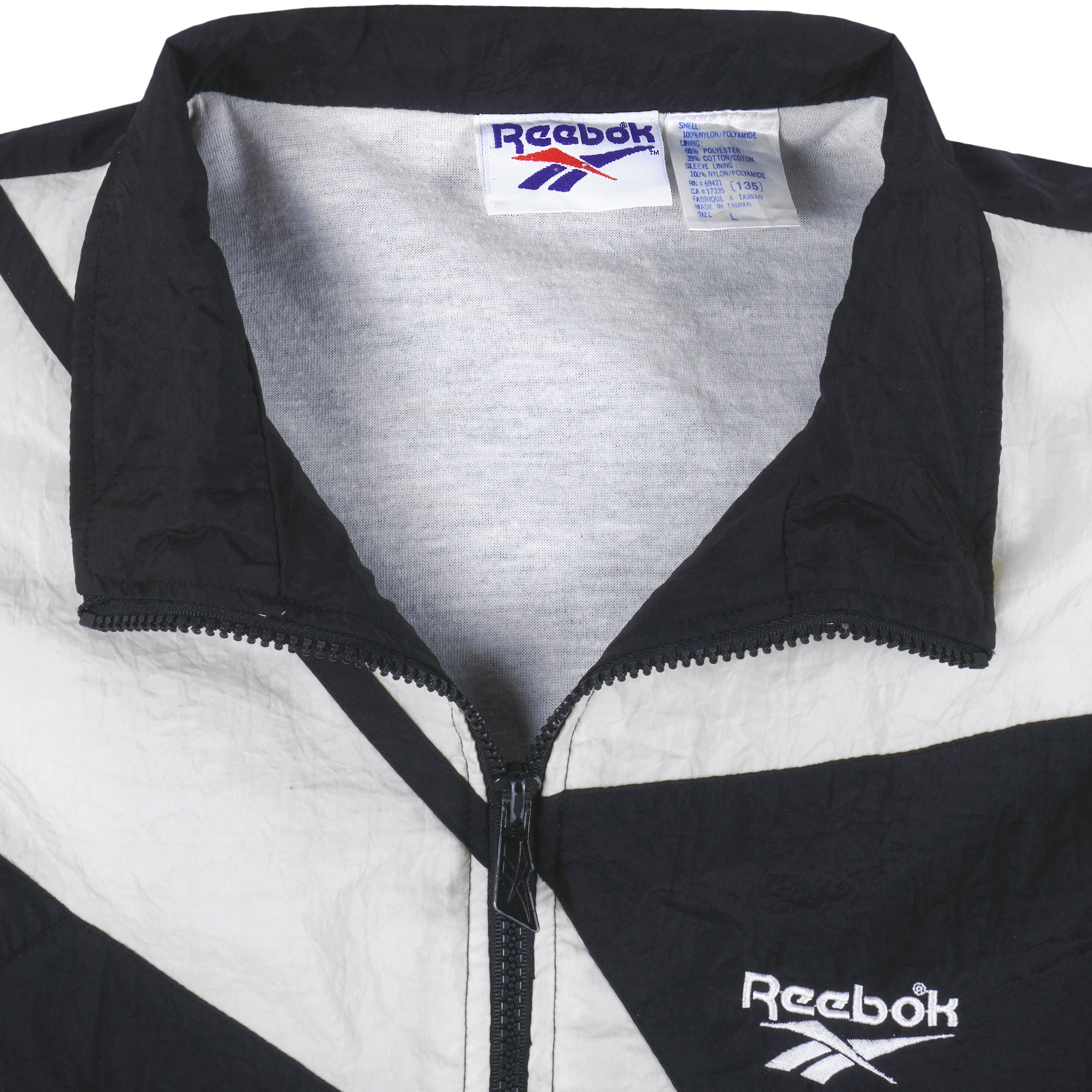 Reebok - Black Kamikaze Embroidered Windbreaker 1990s Large Vintage Retro