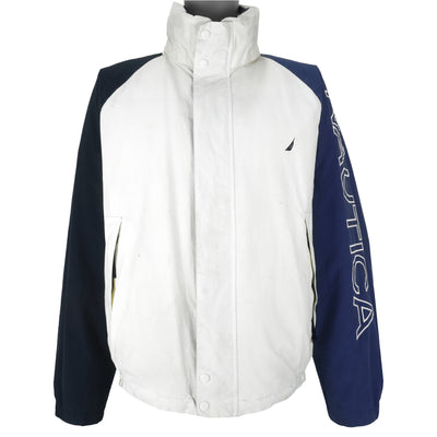 Nautica - White & Blue Embroidered Reversible Puffer Jacket 1990s XX-Large
