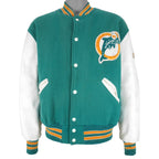 NFL (Delong) - Miami Dolphins Leather Wool Jacket 1990s X-Large Vintage Retro Football