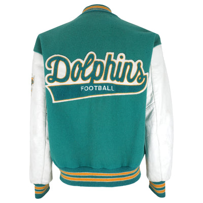 NFL (DeLong) - Miami Dolphins Leather Wool Varsity Jacket 1980s X-Large