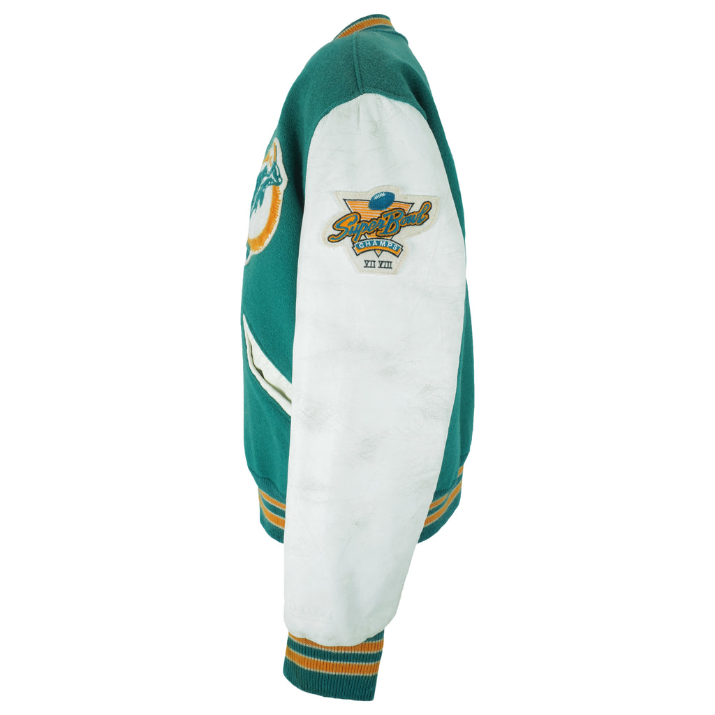NFL (Delong) - Miami Dolphins Leather Wool Jacket 1990s X-Large Vintage Retro Football