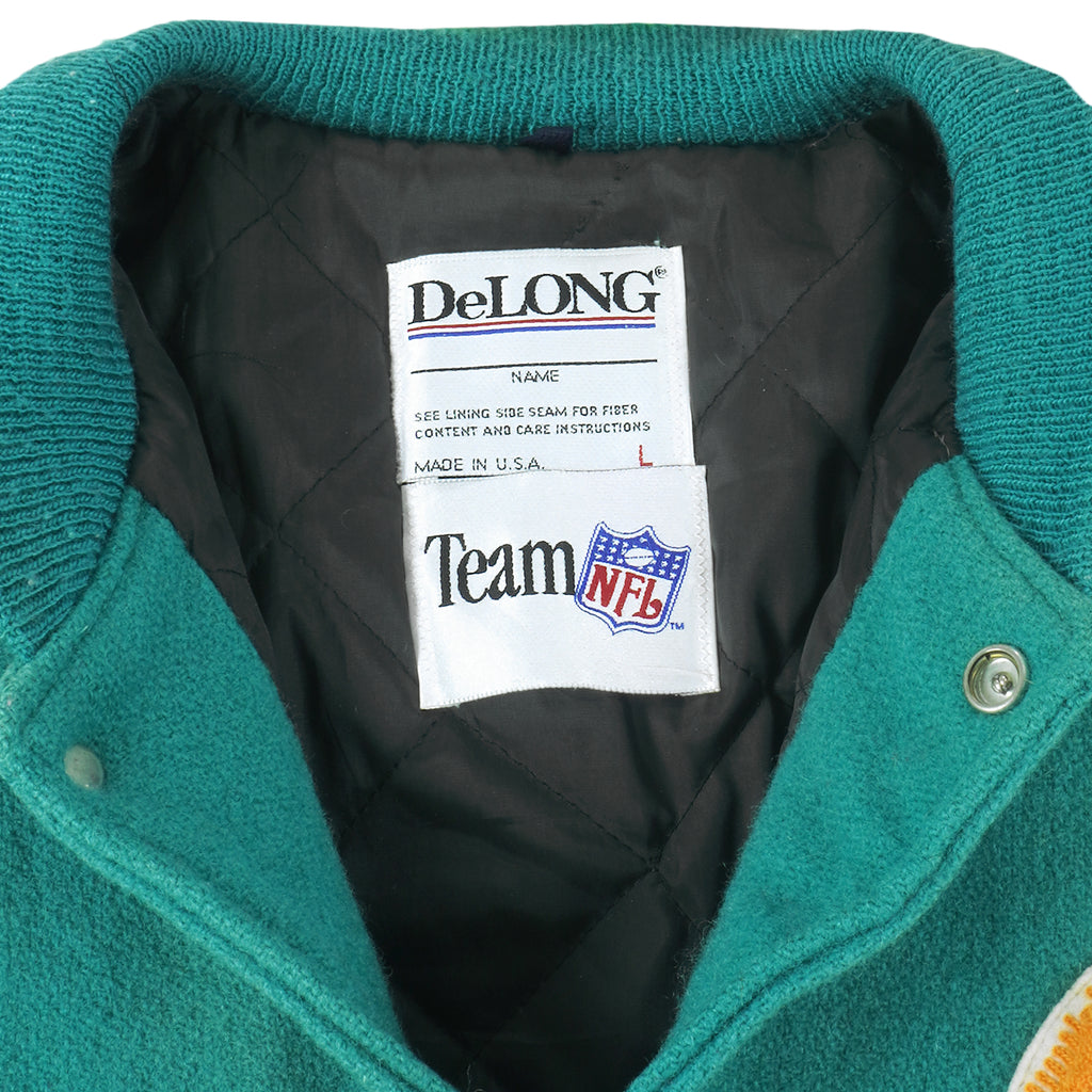 NFL (Delong) - Miami Dolphins Leather Wool Jacket 1990s X-Large Vintage Retro Football