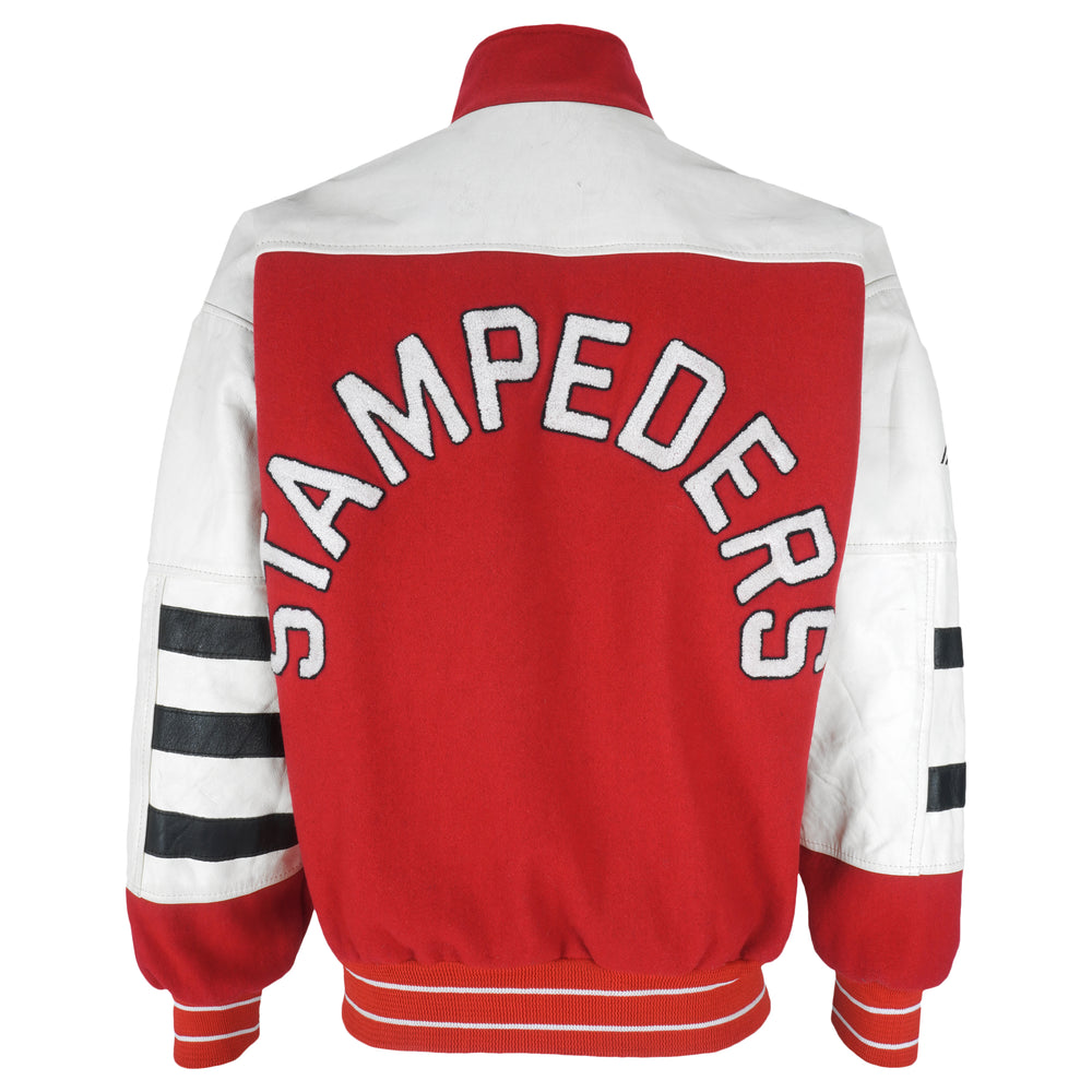 CFL (Adjac) - Calgary Stampeders Leather Wool Jacket 1990s Medium Vintage Retro Football