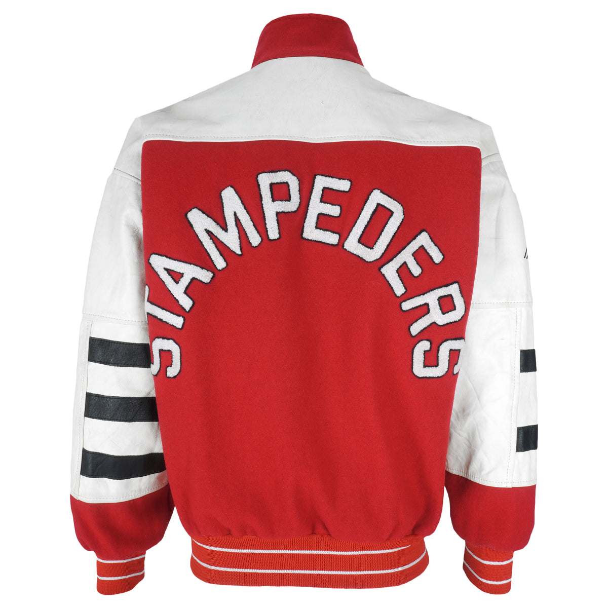CFL (Adjac) - Calgary Stampeders Leather Wool Jacket 1990s Medium Vintage Retro Football