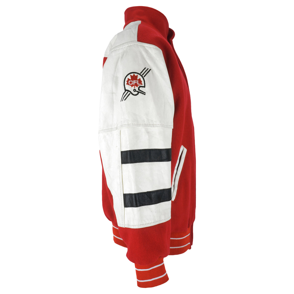 CFL (Adjac) - Calgary Stampeders Leather Wool Jacket 1990s Medium Vintage Retro Football