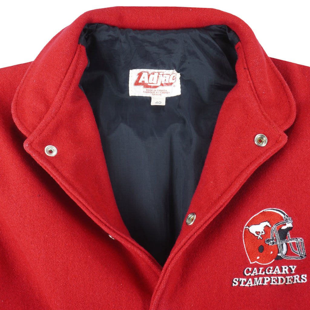 CFL (Adjac) - Calgary Stampeders Leather Wool Jacket 1990s Medium Vintage Retro Football