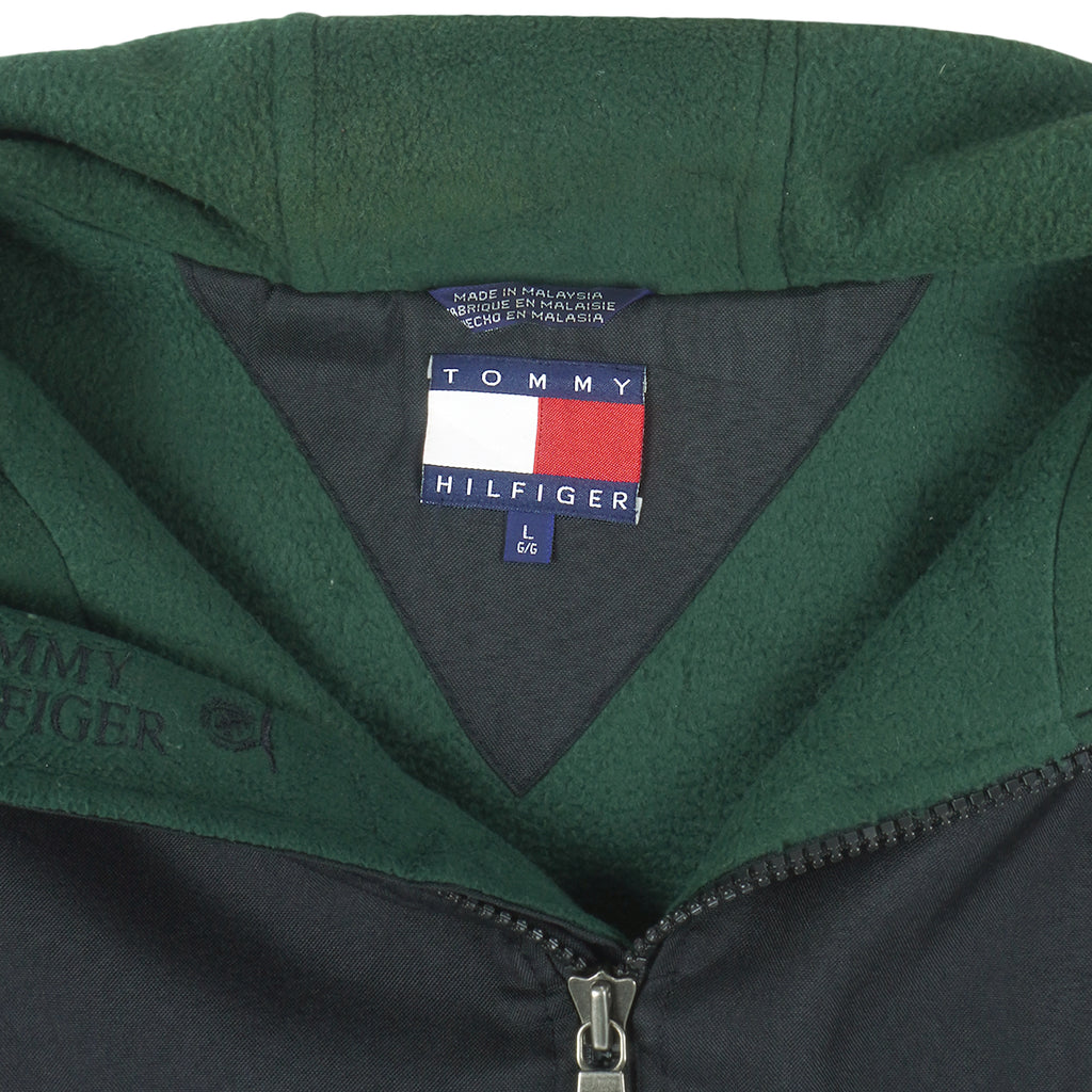 Tommy Hilfiger - 1/4 Zip Hooded Fleece Jacket 1990s Large Vintage Retro