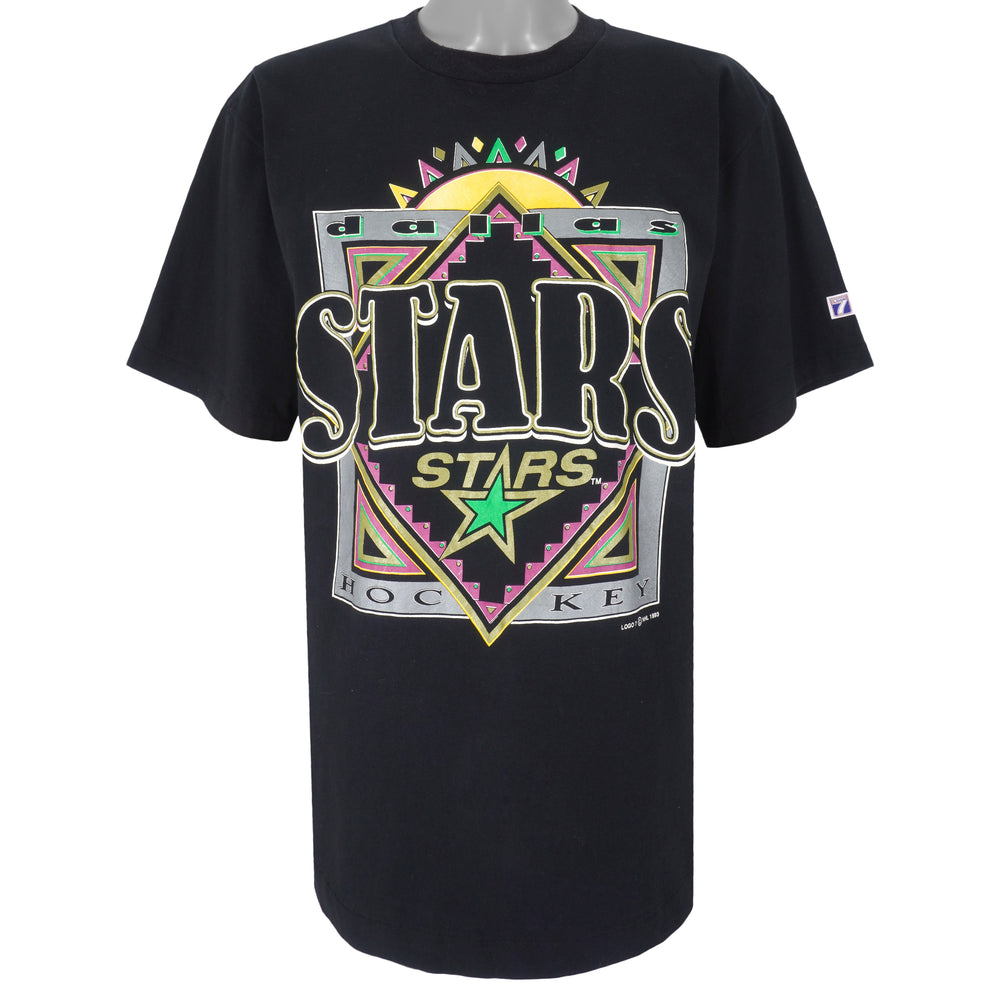 NHL (Logo 7) - Black Dallas Stars T-Shirt 1993 X-Large Vintage Retro Hockey