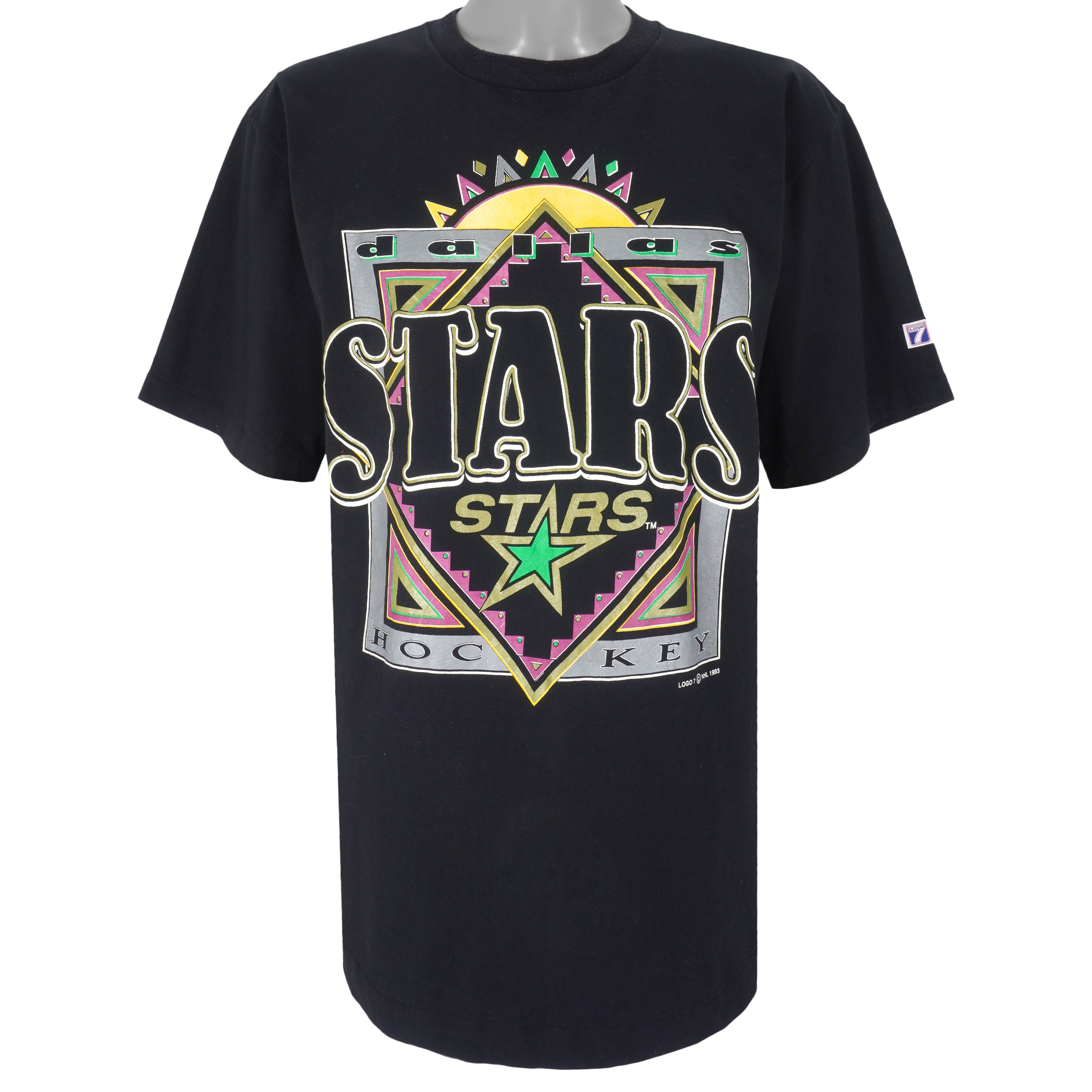 NHL (Logo 7) - Black Dallas Stars T-Shirt 1993 X-Large Vintage Retro Hockey