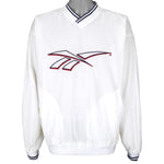 Reebok - White Embroidered V-Neck Pullover Windbreaker 1990s Large