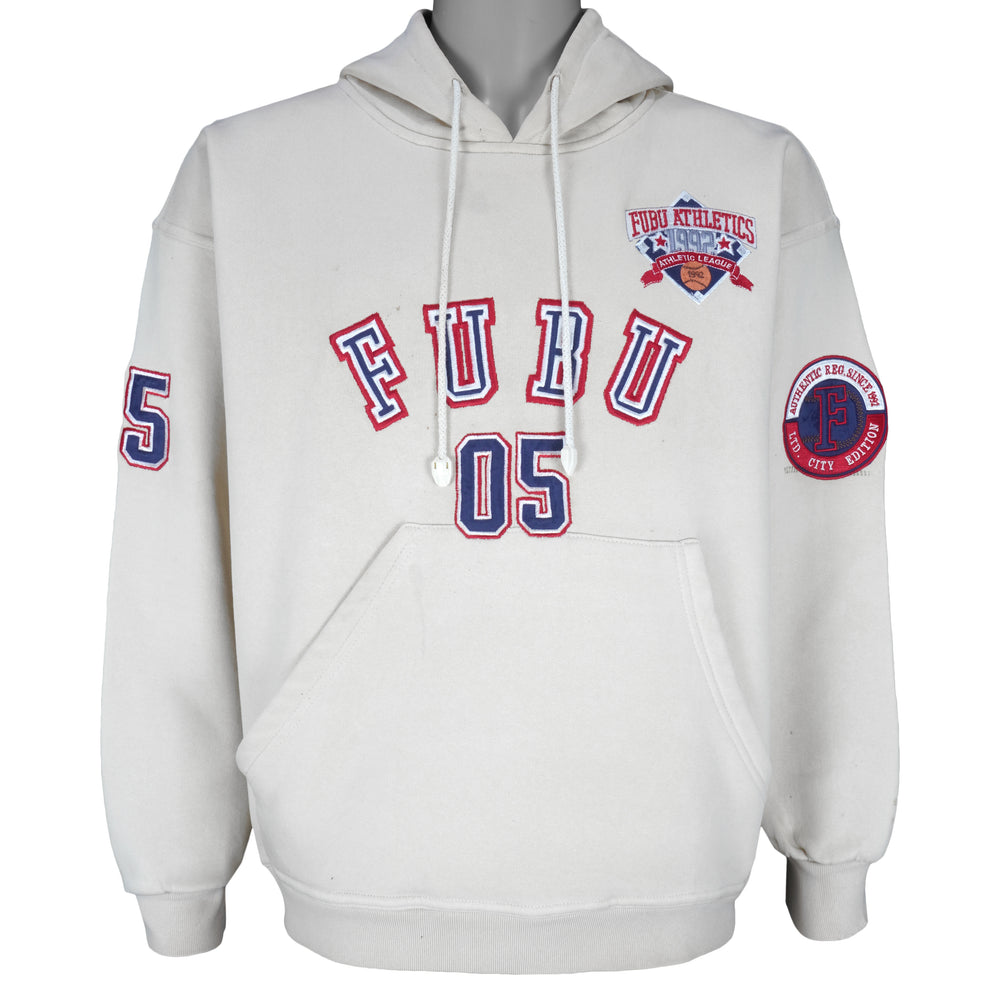 FUBU - White Hooded Pullover Sweatshirt 1990s Small Vintage Retro