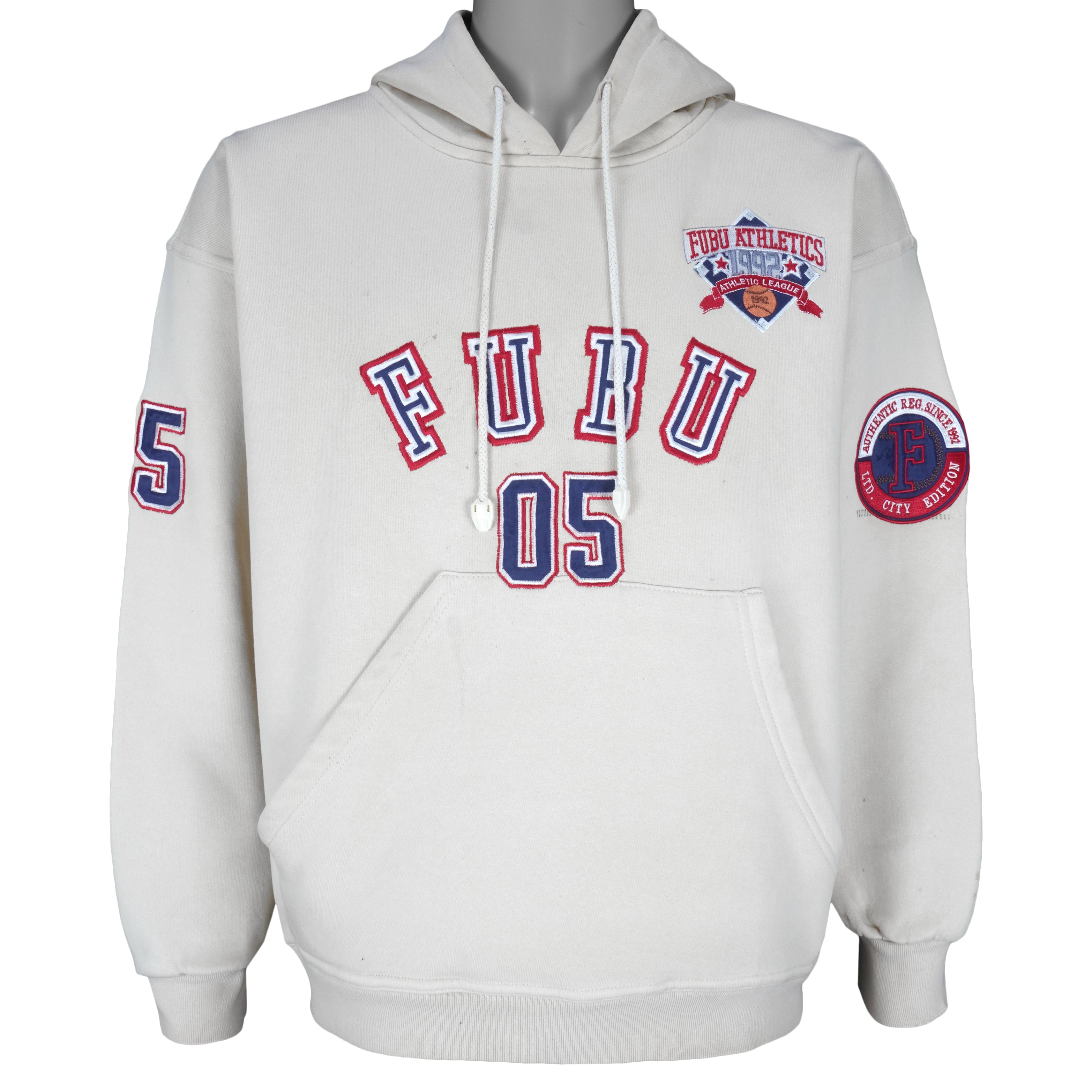 FUBU - White Hooded Pullover Sweatshirt 1990s Small Vintage Retro