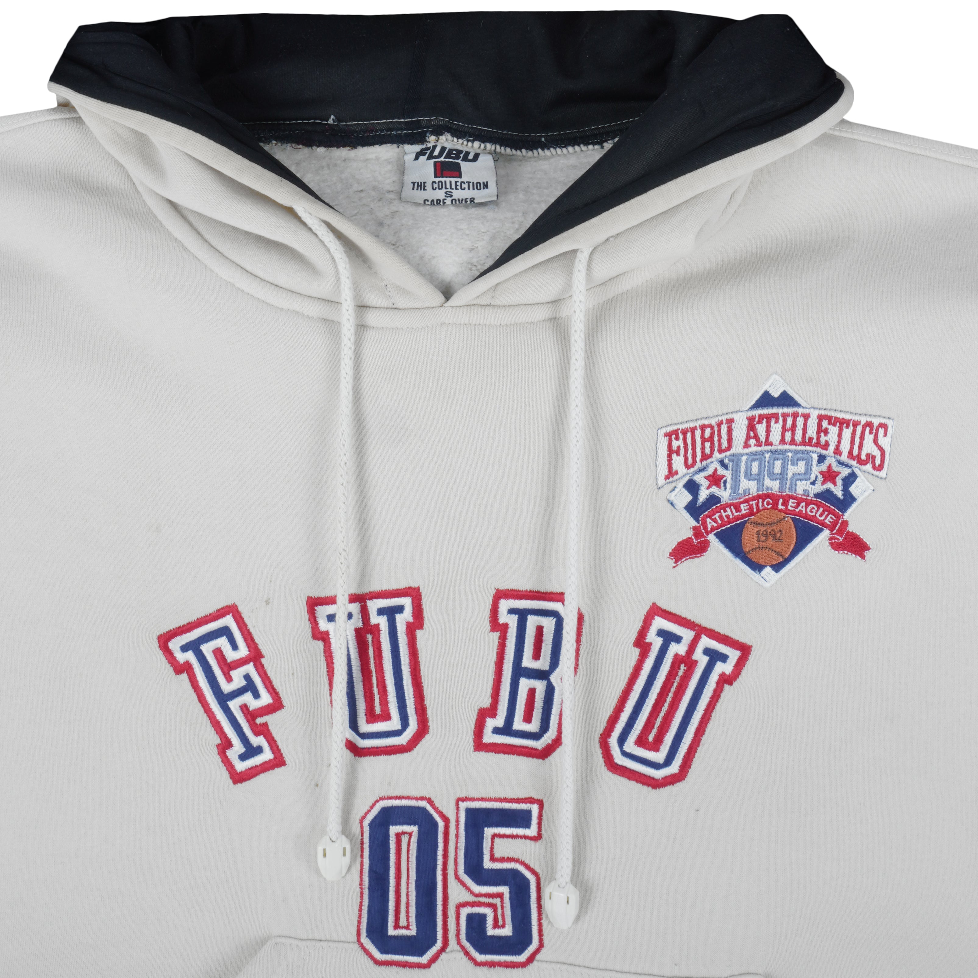 FUBU - White Hooded Pullover Sweatshirt 1990s Small Vintage Retro