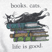 Vintage - Books Cats Life Is Good Crew Neck Sweatshirt 1990s Large Vintage Retro