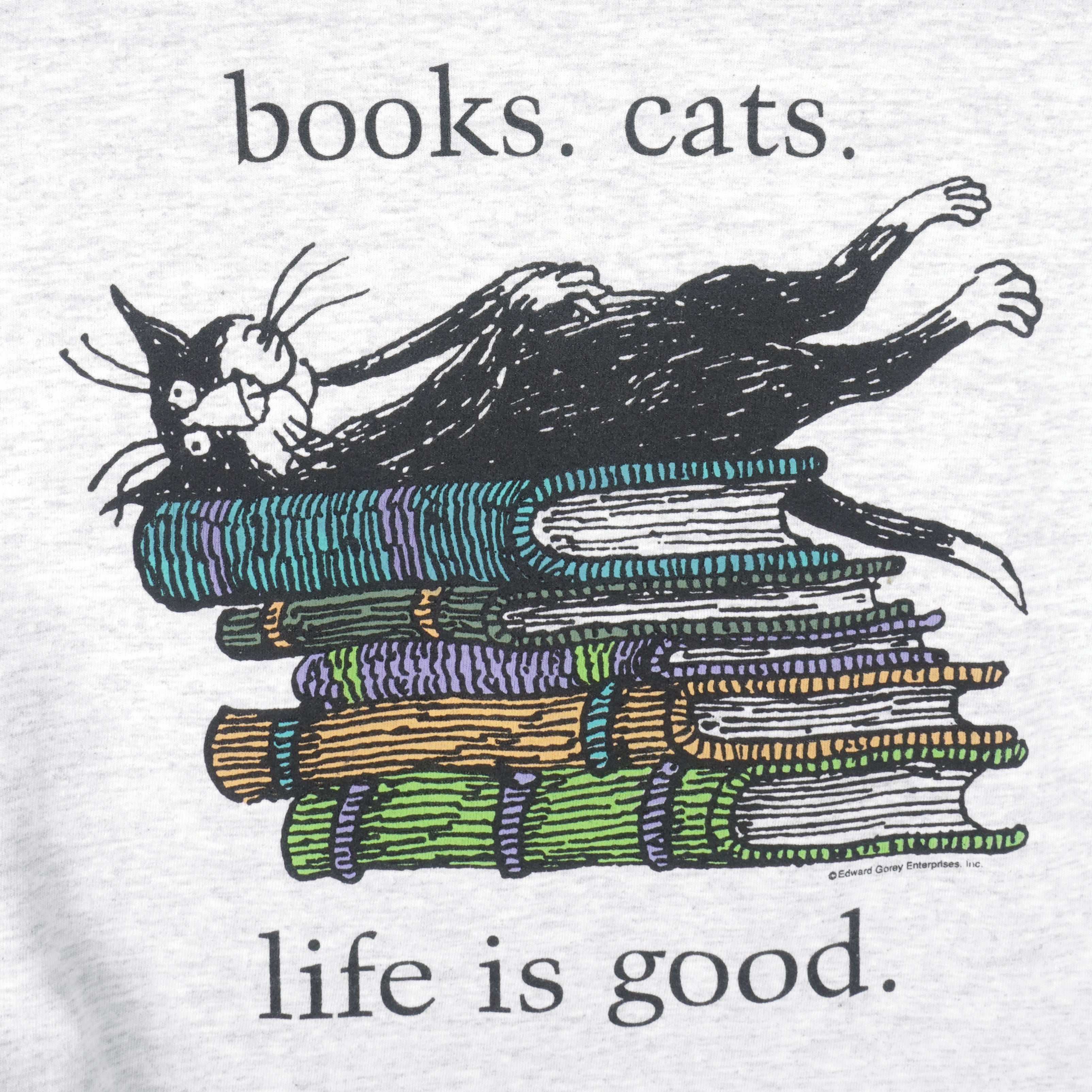 Vintage - Books Cats Life Is Good Crew Neck Sweatshirt 1990s Large Vintage Retro