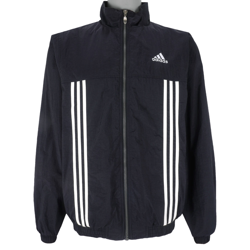 Adidas - Black Zip-Up Embroidered Windbreaker 1990s Small Vintage Retro