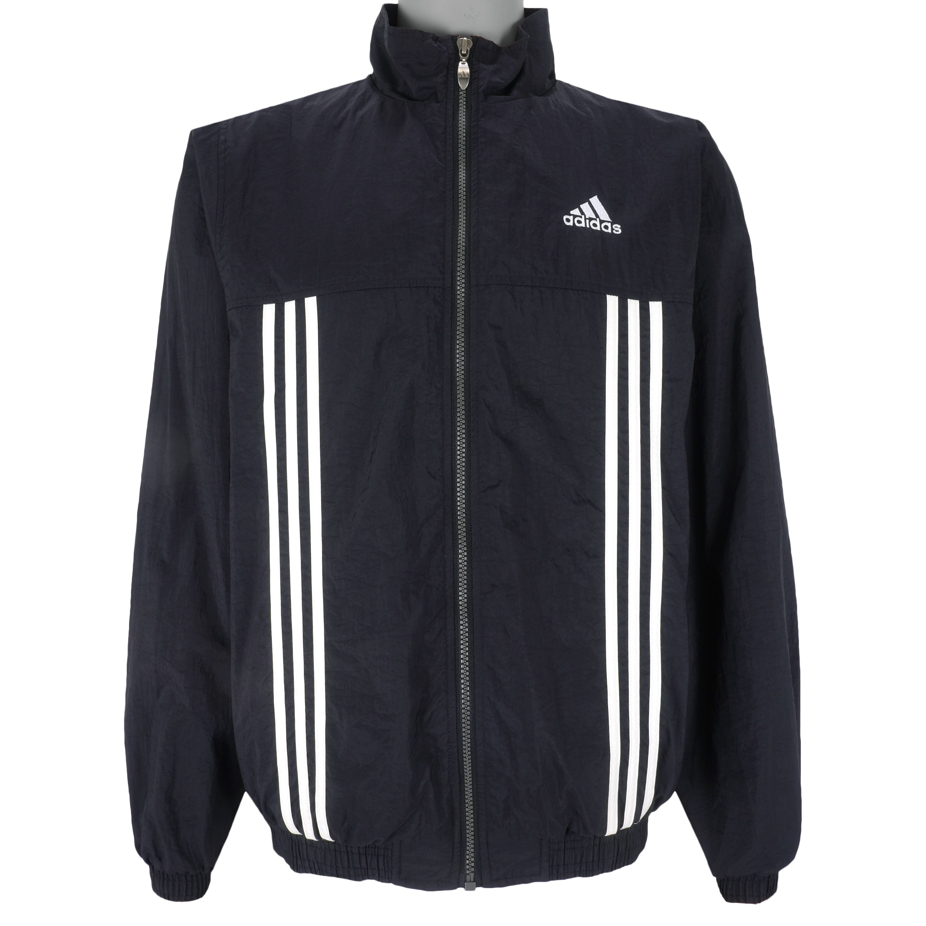 Adidas - Black Zip-Up Embroidered Windbreaker 1990s Small Vintage Retro