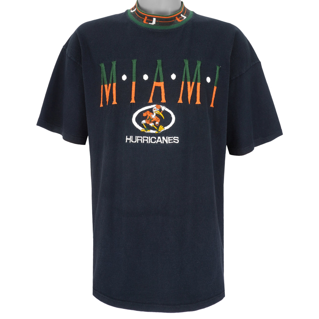NCAA - Miami Hurricanes Embroidered T-Shirt 1990s X-Large Vintage Retro Collage