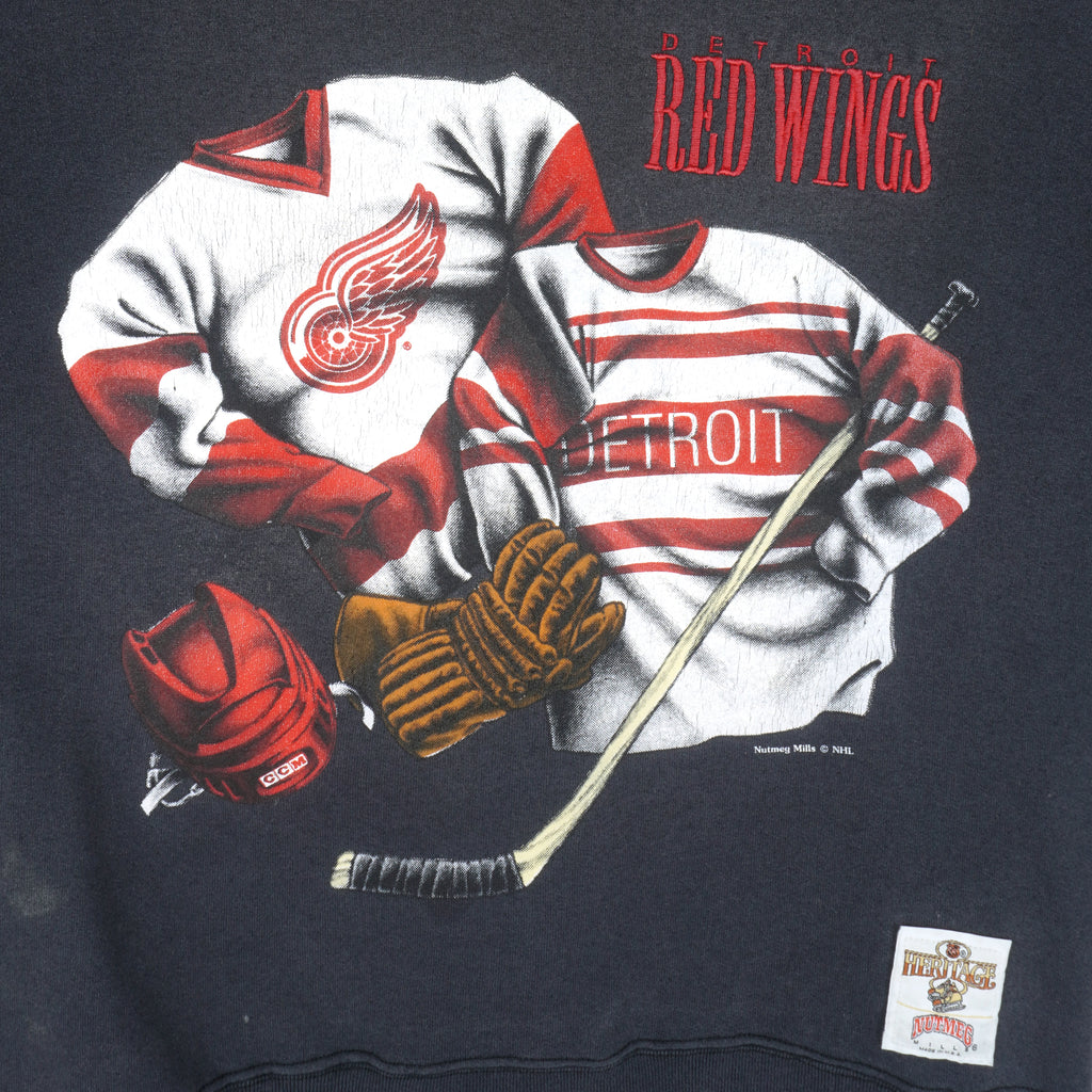 NHL (Nutmeg Mills) - Detroit Red Wings Embroidered Sweatshirt 1990s Medium Vintage Retro Baseball