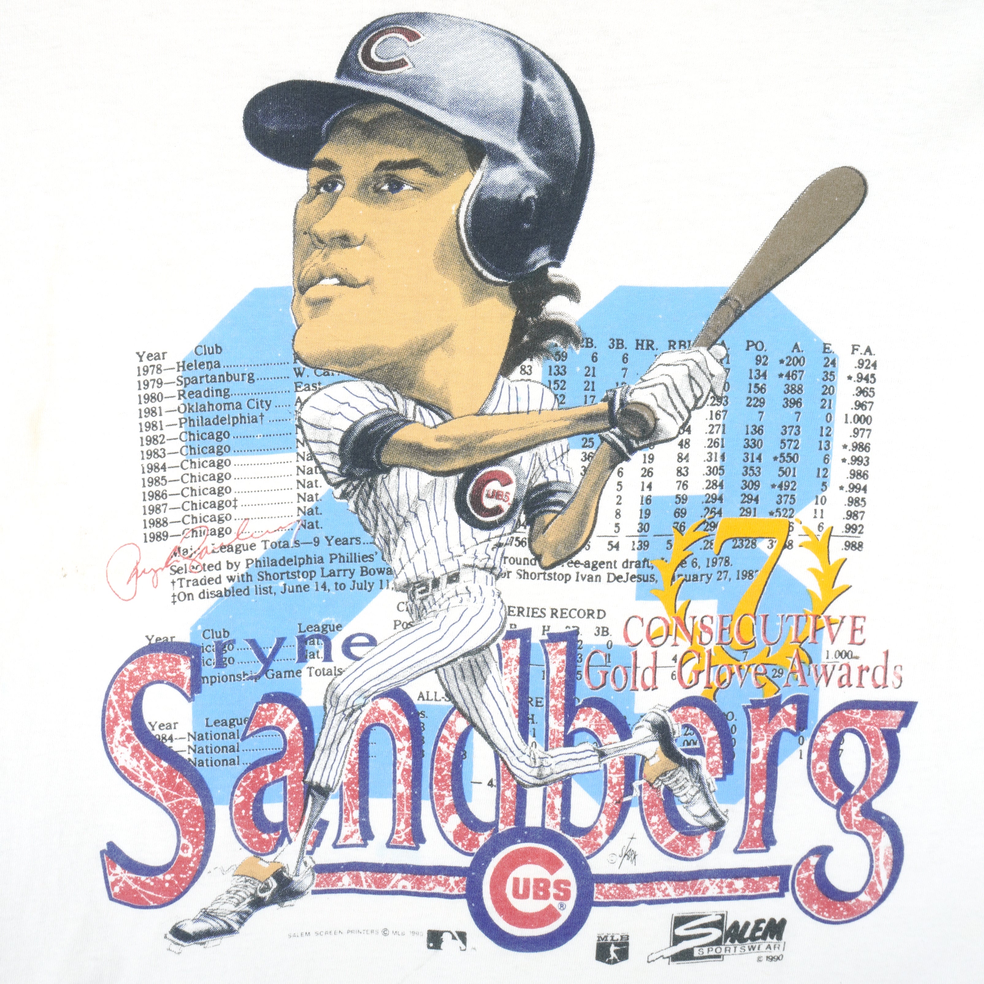 MLB (Salem) - Chicago Cubs Ryne Sandberg T-Shirt 1990 Large Vintage Retro Baseball