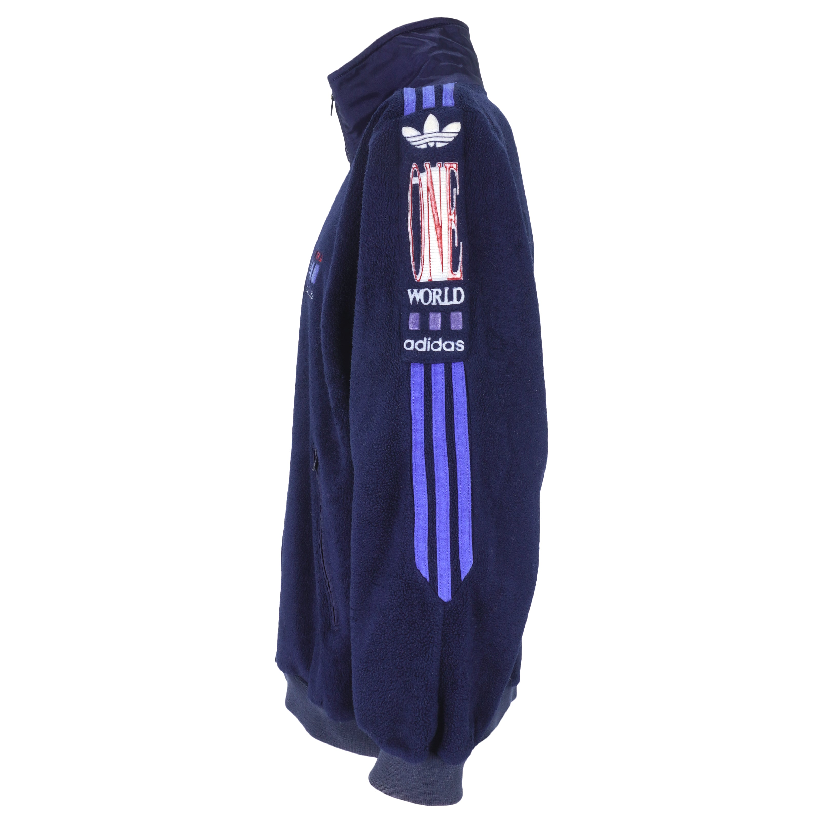 Adidas - One World Zip-Up Fleece Jacket 1990s Large Vintage Retro