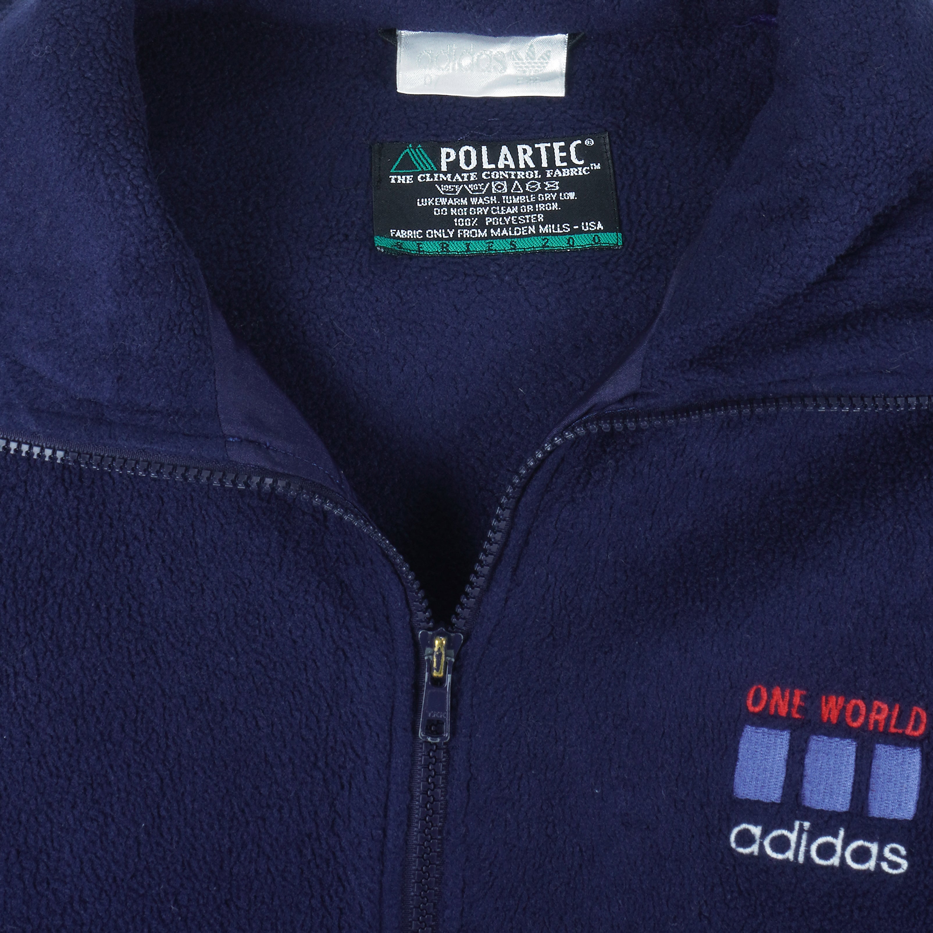 Adidas - One World Zip-Up Fleece Jacket 1990s Large Vintage Retro