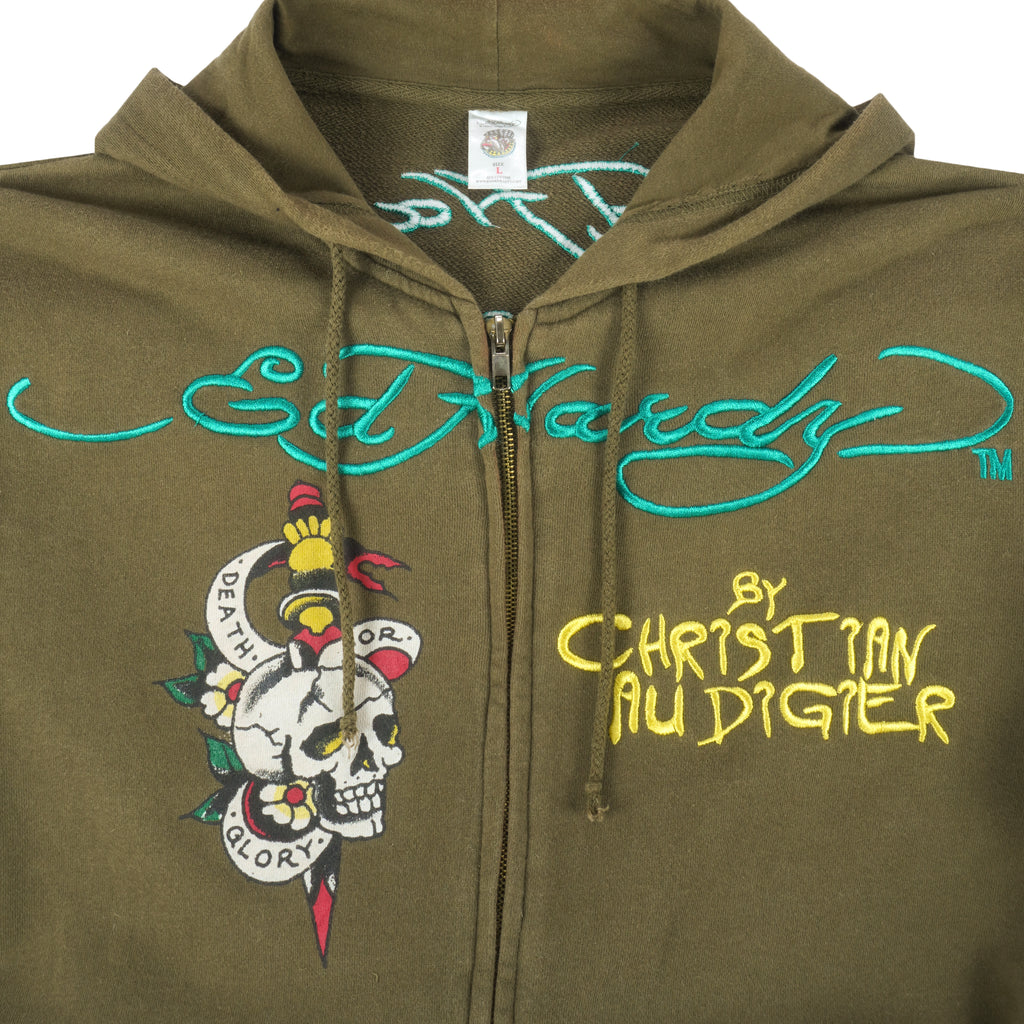 Ed Hardy - Christian Audigier Zip-Up Hooded Jacket 1990s Large Vintage Retro