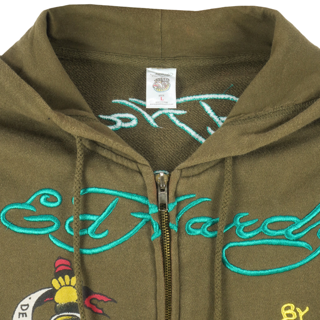 Ed Hardy - Christian Audigier Zip-Up Hooded Jacket 1990s Large Vintage Retro