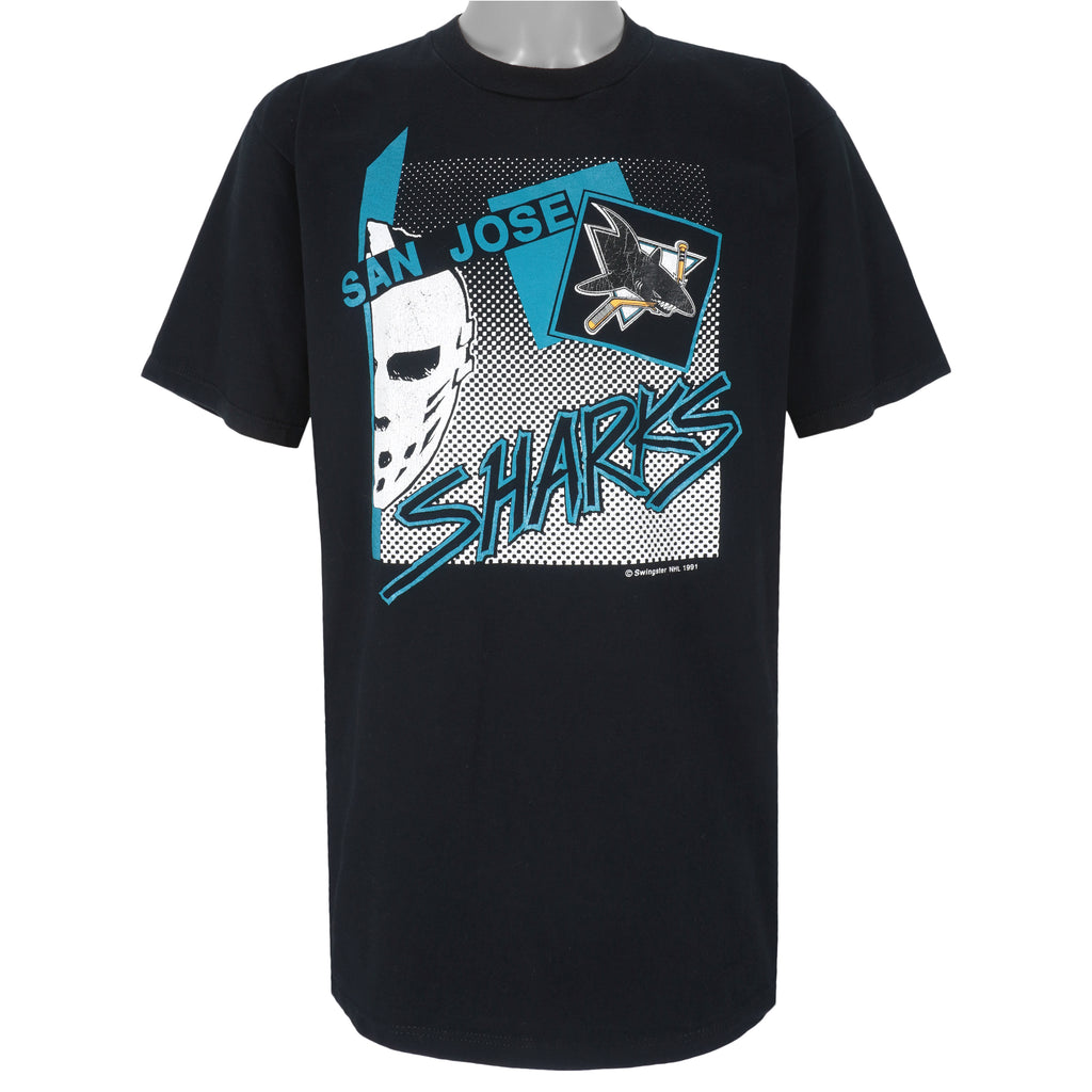 NHL (Swingster) - Black San Jose Sharks T-Shirt 1991 X-Large Vintage Retro Hockey