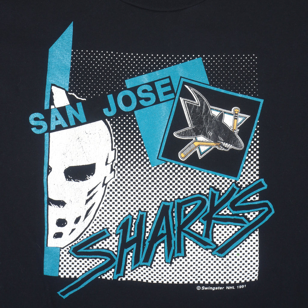 NHL (Swingster) - Black San Jose Sharks T-Shirt 1991 X-Large Vintage Retro Hockey