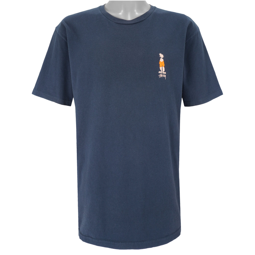 Stussy - Dark Blue Embroidered T-Shirt 1990s Large Vintage Retro
