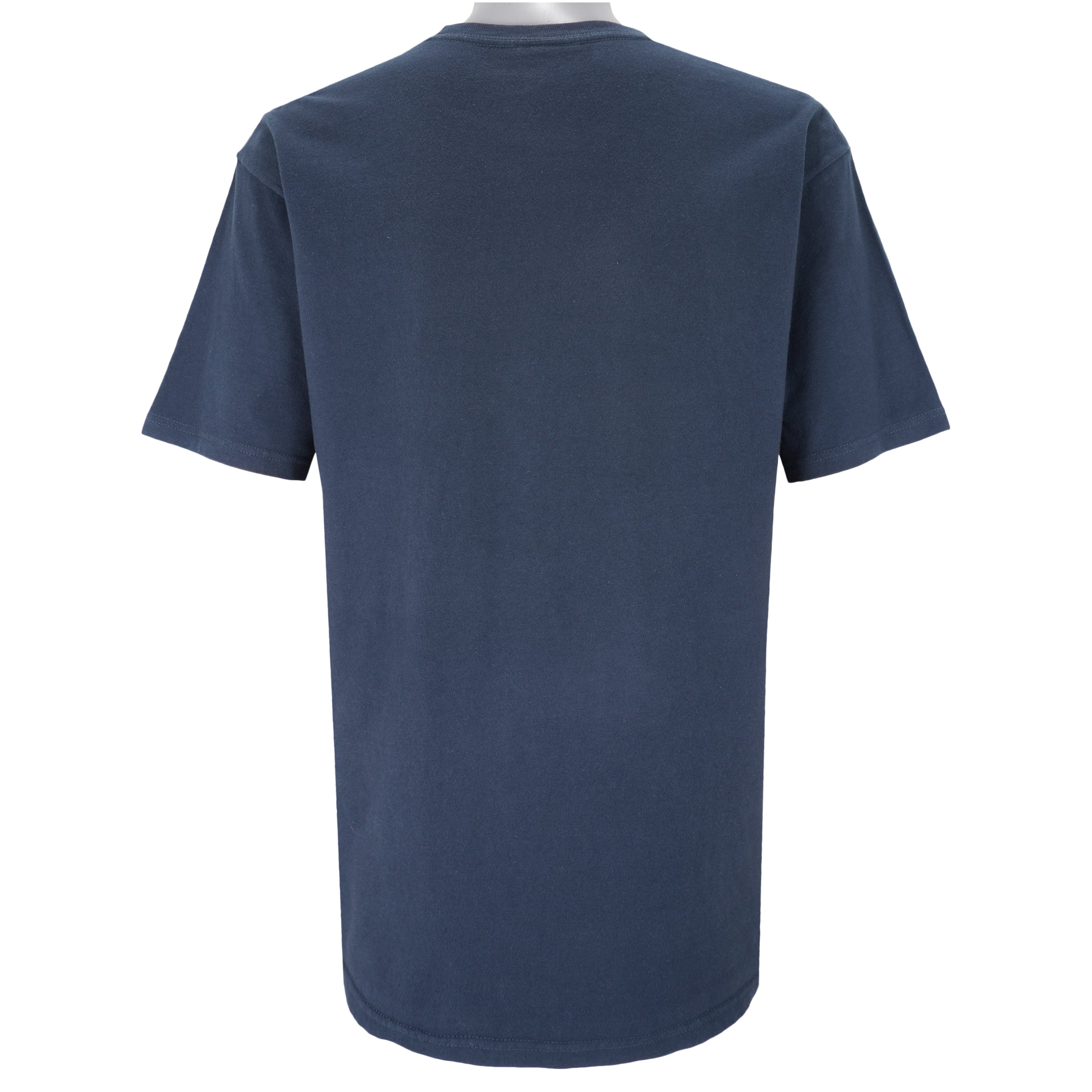 Stussy - Dark Blue Embroidered T-Shirt 1990s Large Vintage Retro
