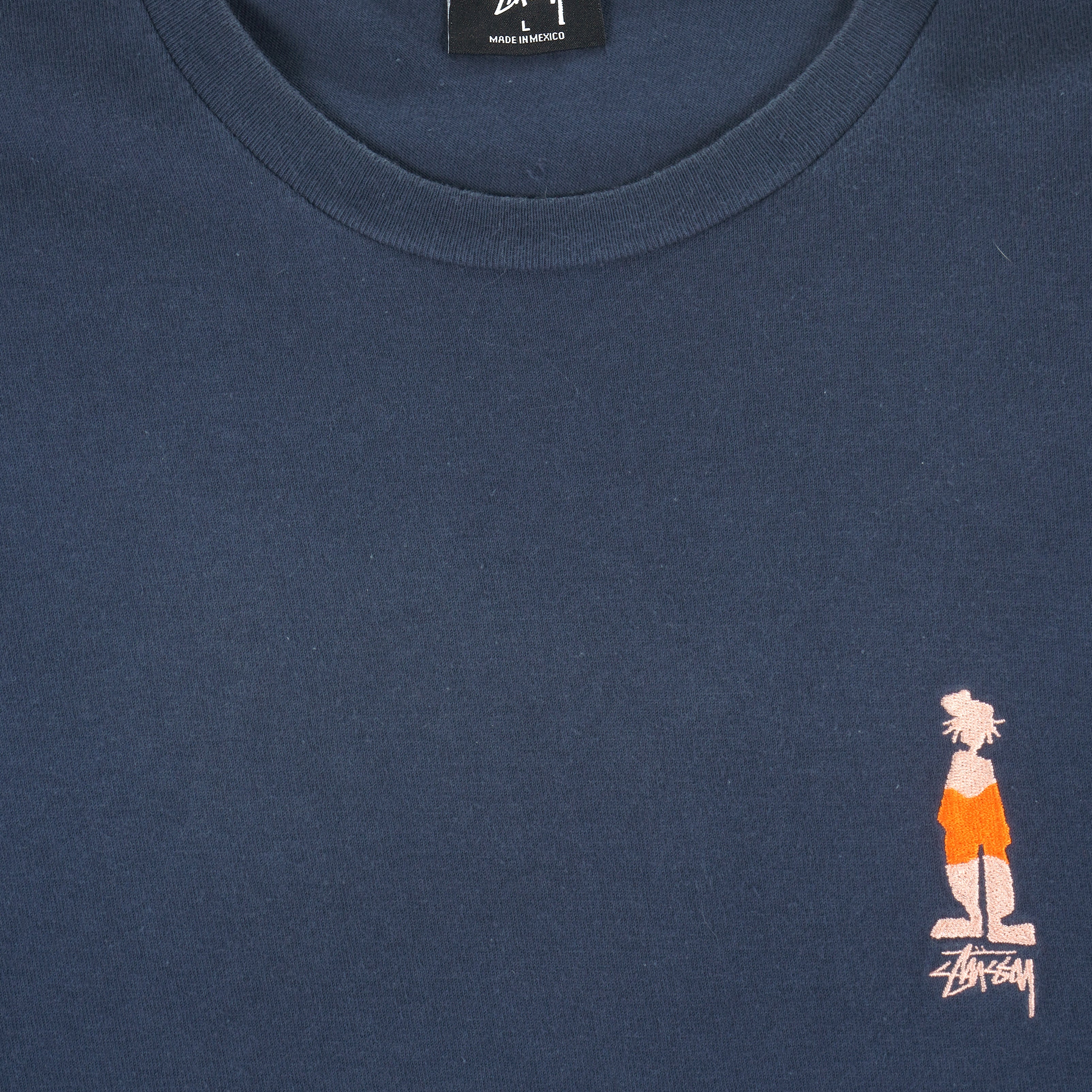 Stussy - Dark Blue Embroidered T-Shirt 1990s Large Vintage Retro