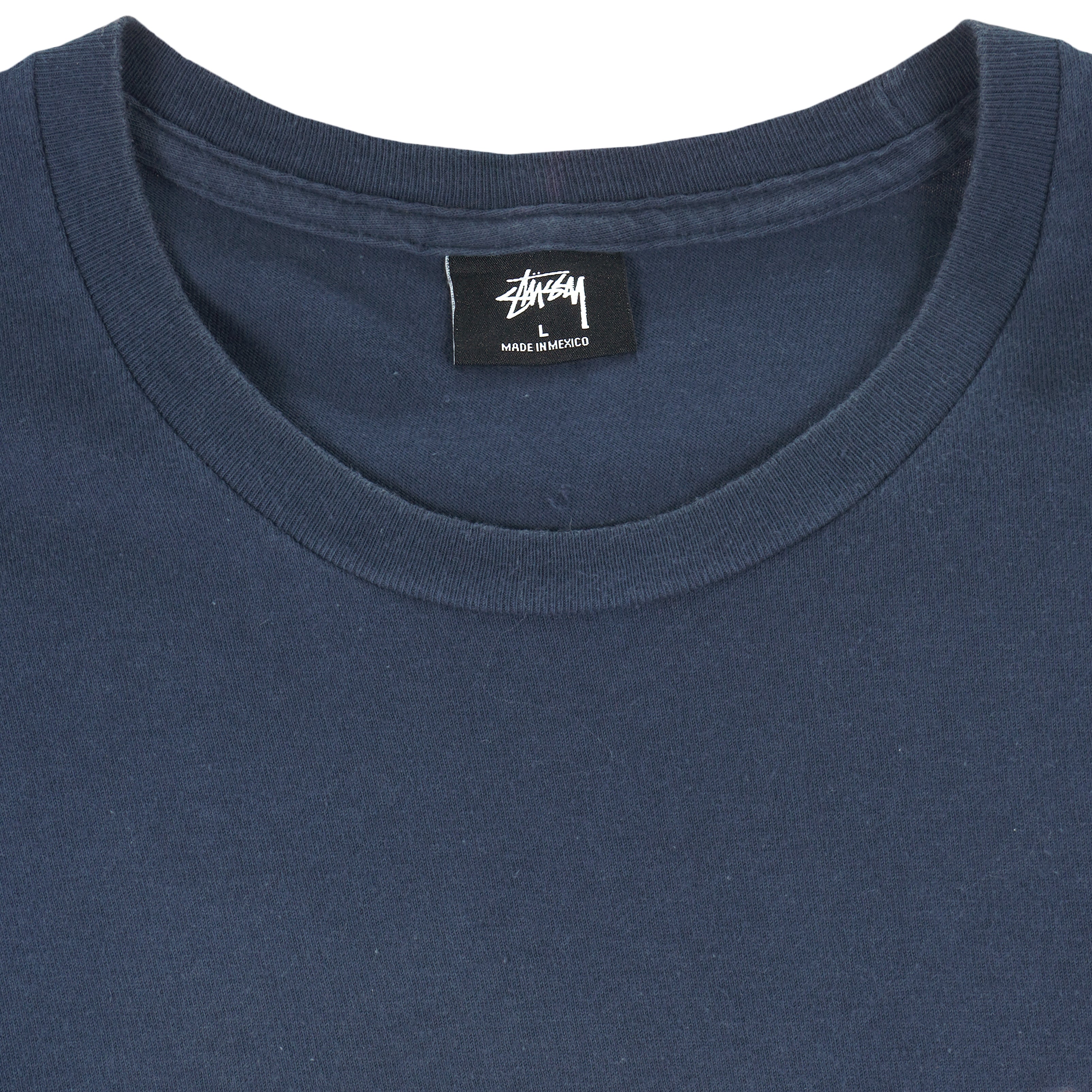 Stussy - Dark Blue Embroidered T-Shirt 1990s Large Vintage Retro