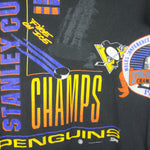 NHL (Salem) - Pittsburgh Penguins Fire On Ice T-Shirt 1991 Large Vintage Retro Hockey