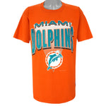 NFL (Logo7) - Orange Miami Dolphins T-Shirt 1993 X-Large Vintage Retro Football