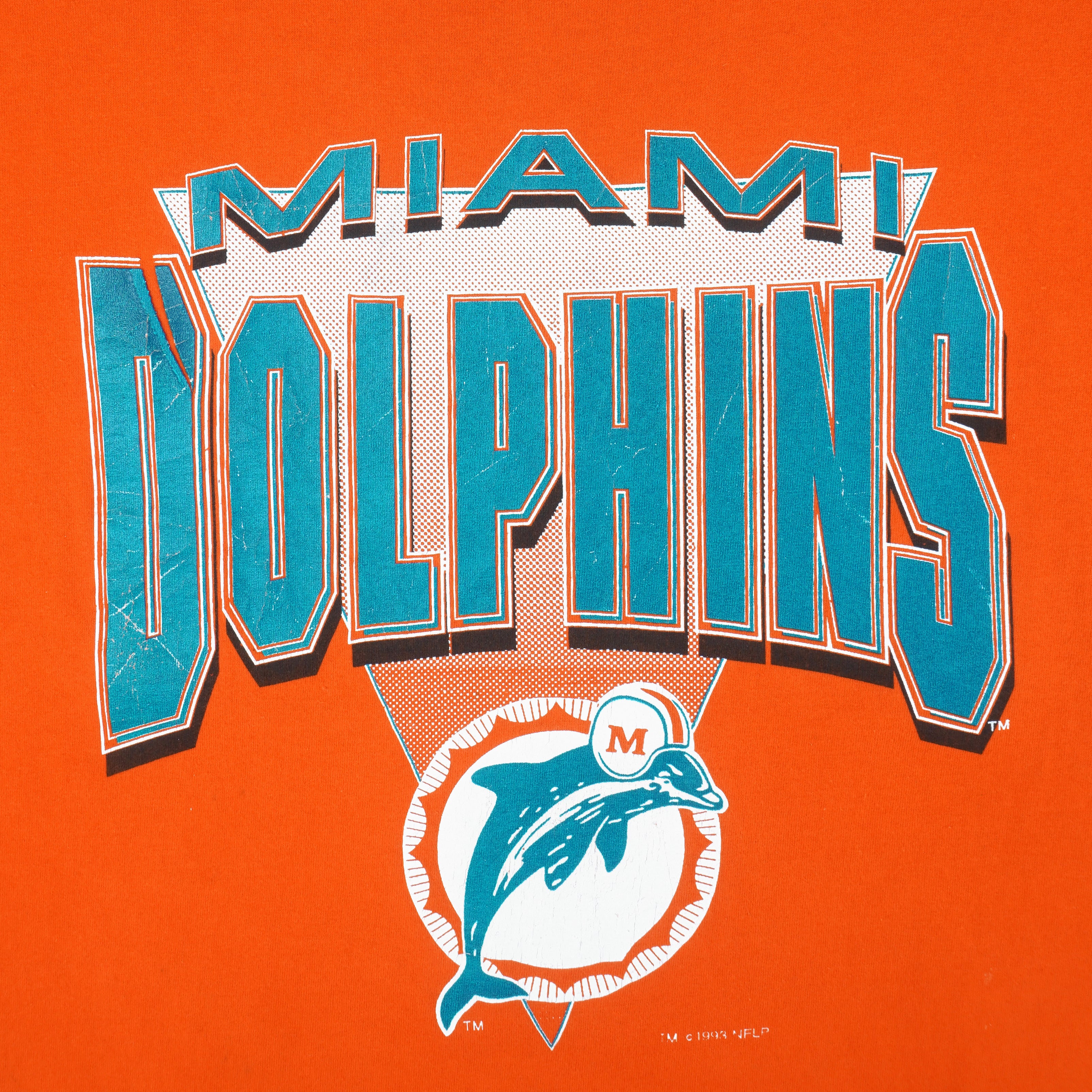 NFL (Logo7) - Orange Miami Dolphins T-Shirt 1993 X-Large Vintage Retro Football