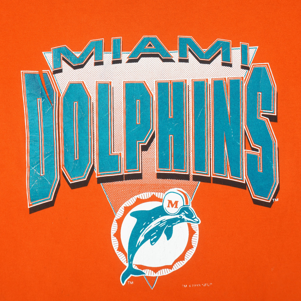 NFL (Logo7) - Orange Miami Dolphins T-Shirt 1993 X-Large Vintage Retro Football